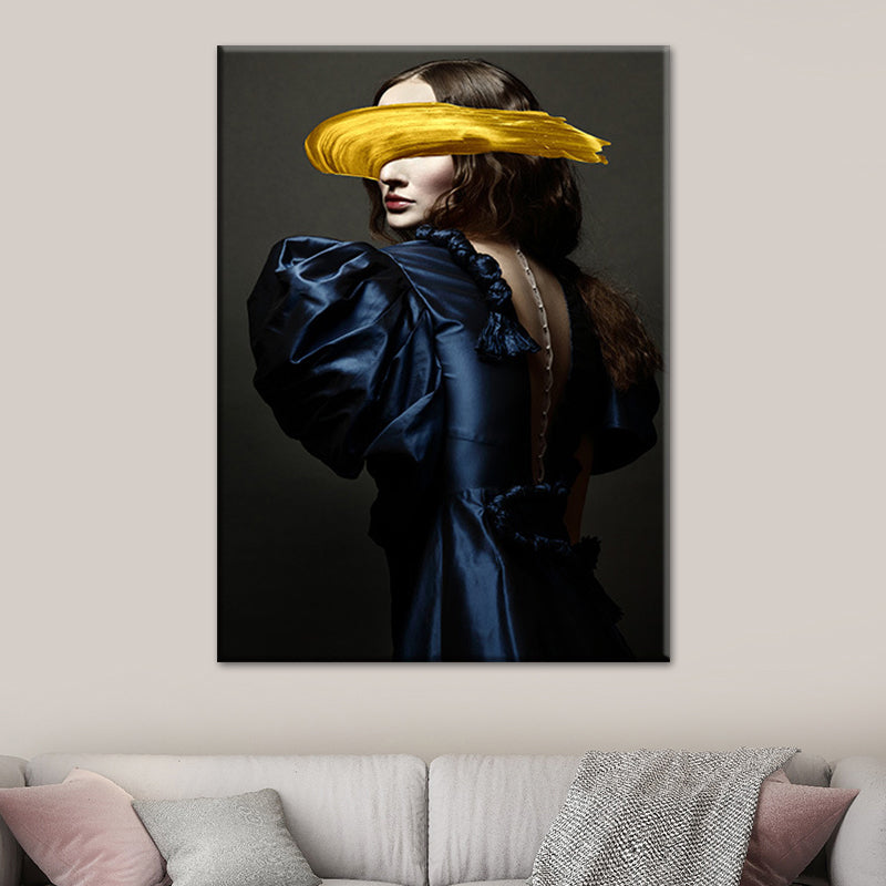 Woman Canvas Art Print Textured Surface Glam Living Room Wall Decor in Dark Color
