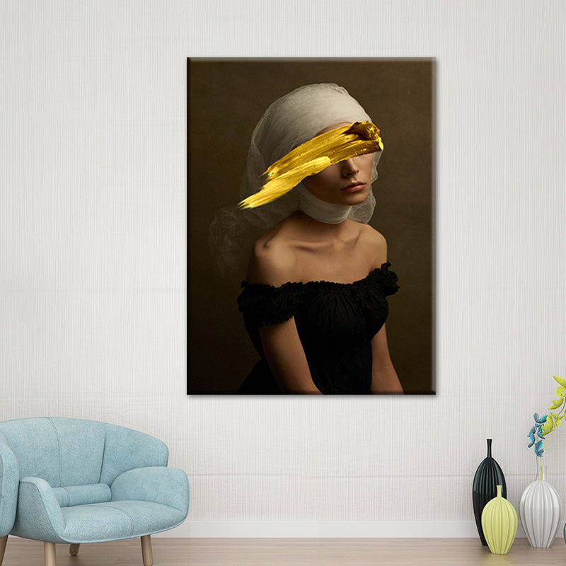 Glamouröses Mixed-Media-Wandkunstdekor mit Frauenmuster in dunkler Farbe für das Esszimmer