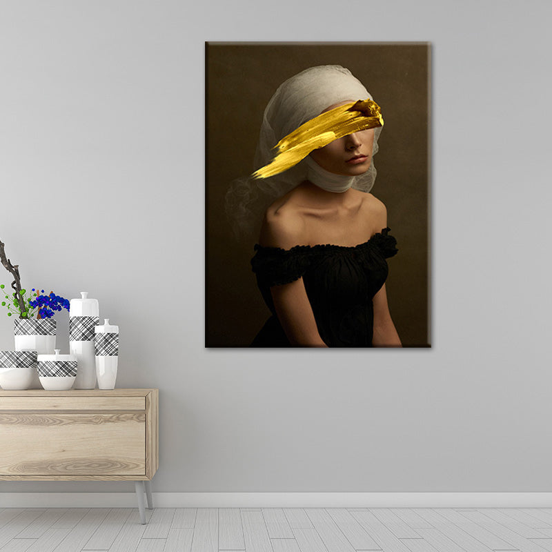 Glamouröses Mixed-Media-Wandkunstdekor mit Frauenmuster in dunkler Farbe für das Esszimmer