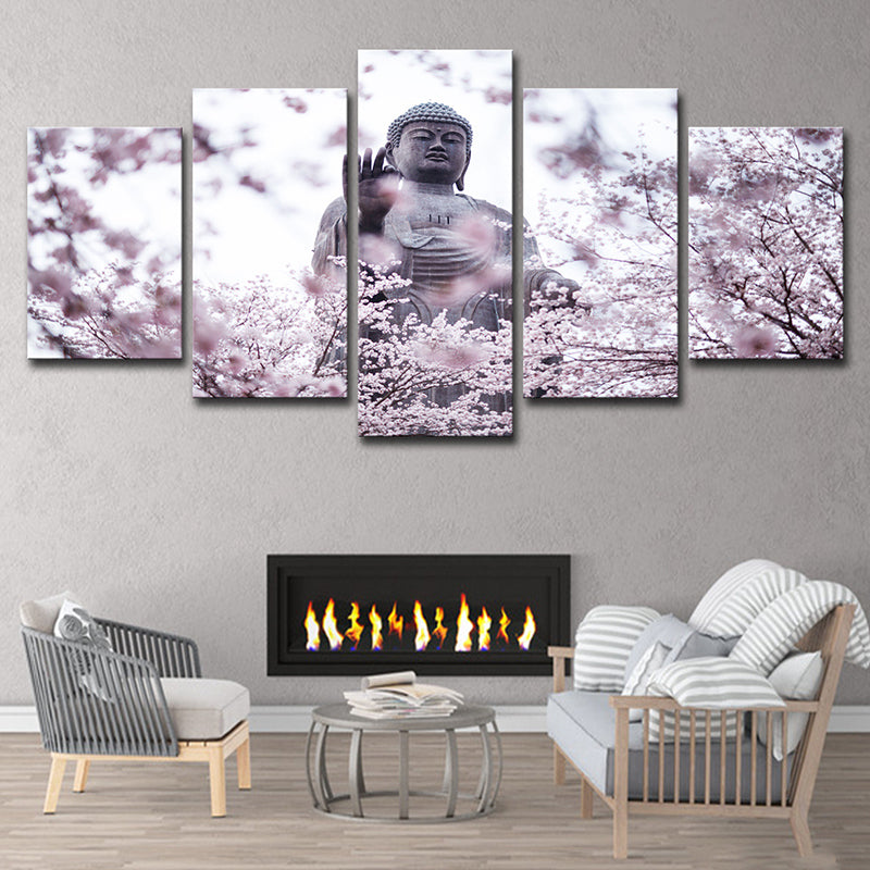 Pink Modern Wall Decor Buddhist with Cherry Blossom Canvas Wall Art for Living Room