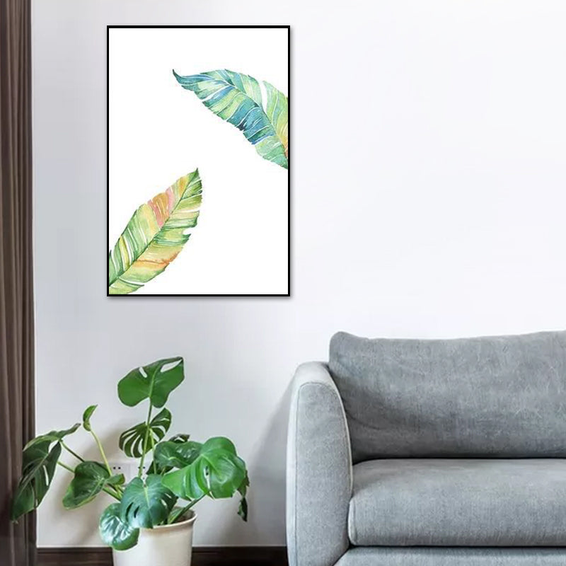 Green Leaves Print Wall Art Decor Textured Surface Countryside Living Room Canvas
