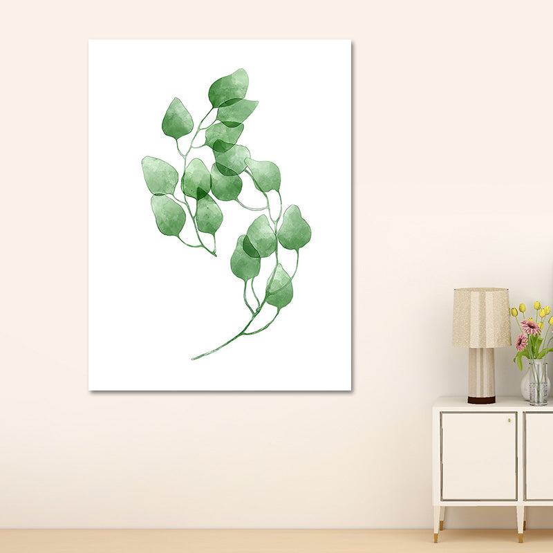 Rural Botanical Leafage Art Print Green Textured Wall Decoration for Sitting Room