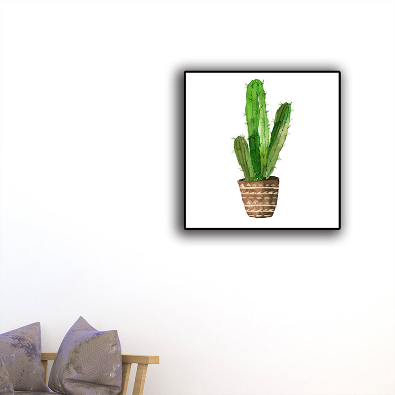 Textured Pot Plant Art Print Canvas Farmhouse Wall Decor for House Interior, Green