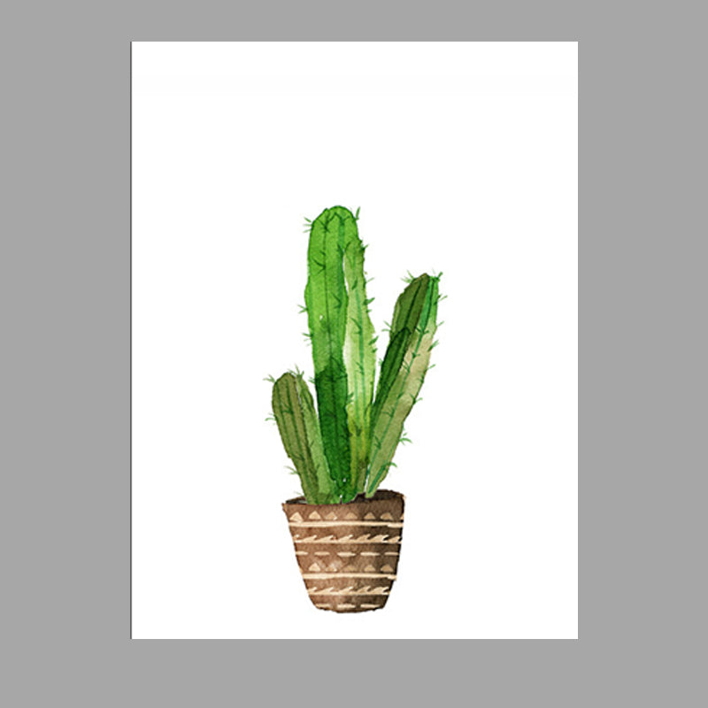 Textured Pot Plant Art Print Canvas Farmhouse Wall Decor for House Interior, Green