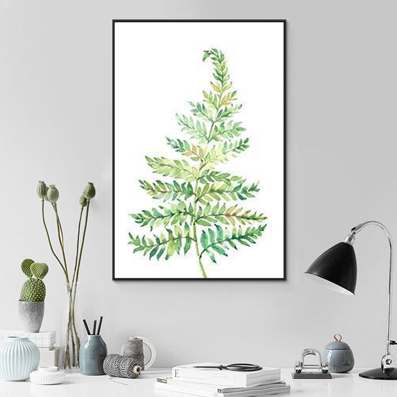 Textured Leaf Painting Wall Decor Rustic Canvas Art Print in Green for Living Room