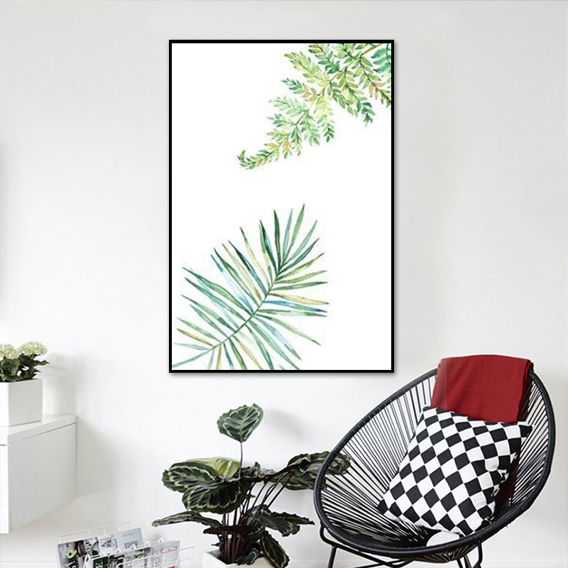 Textured Leaf Painting Wall Decor Rustic Canvas Art Print in Green for Living Room