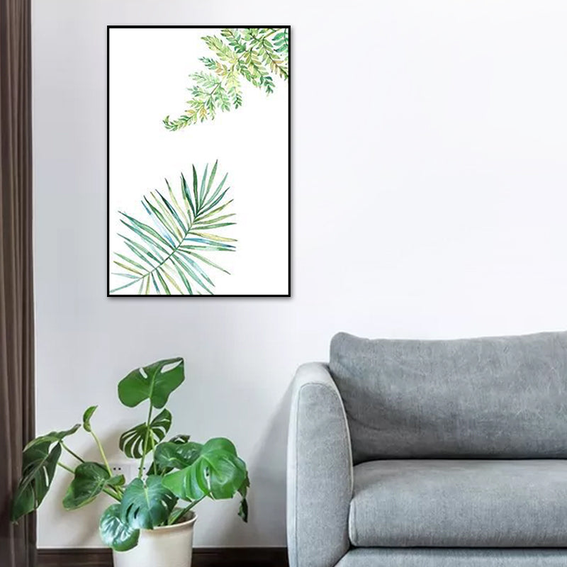 Textured Leaf Painting Wall Decor Rustic Canvas Art Print in Green for Living Room