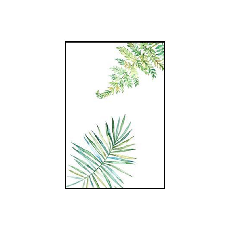 Textured Leaf Painting Wall Decor Rustic Canvas Art Print in Green for Living Room