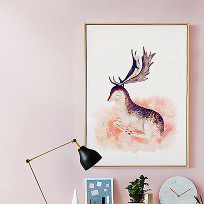 White Childrens Art Wall Decor Animal Painting Canvas Print for Dining Room, Texture