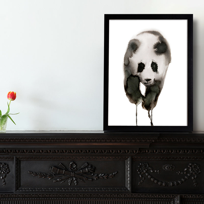 Black and White Panda Canvas Art Textured Asian Style Kids Bedroom Wall Decoration