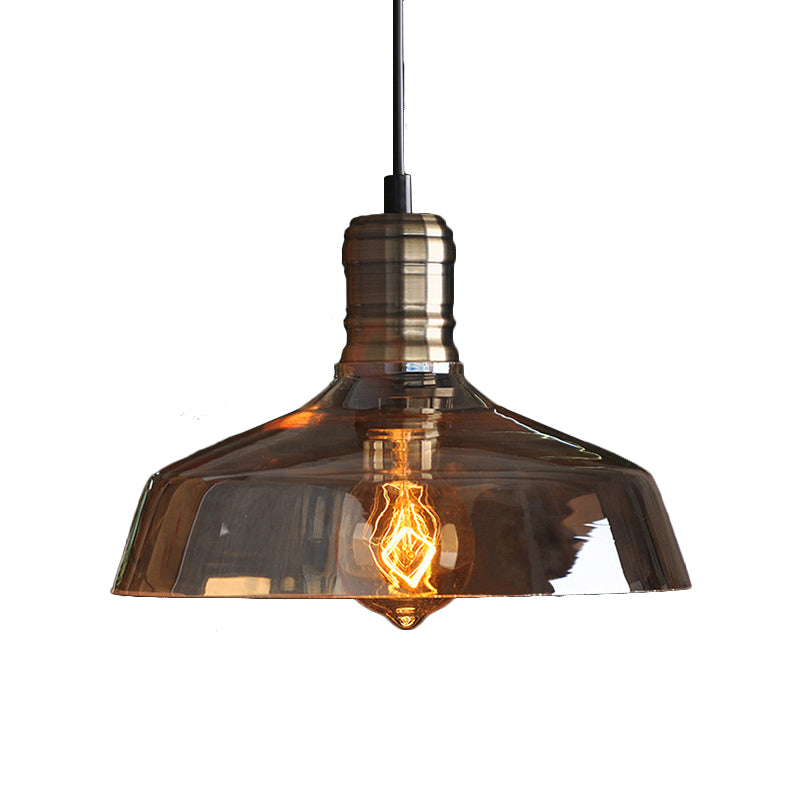 Brass 1 Light Hanging Ceiling Light Retro Vintage Amber Glass Barn Pendants Lighting for Living Room