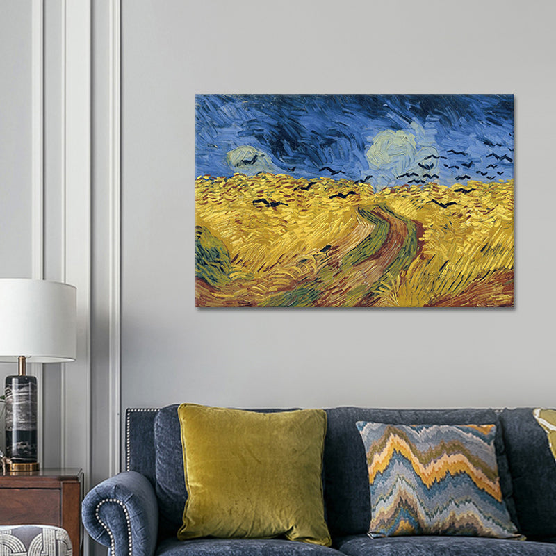 Farmhouse Landscape Art Print Blue and Yellow Van Gogh Wall Decor for Living Room