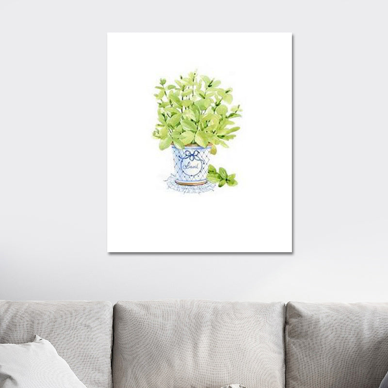 Bonsai Wall Art Print in Green Canvas Made Wall Decor for House Interior, Textured