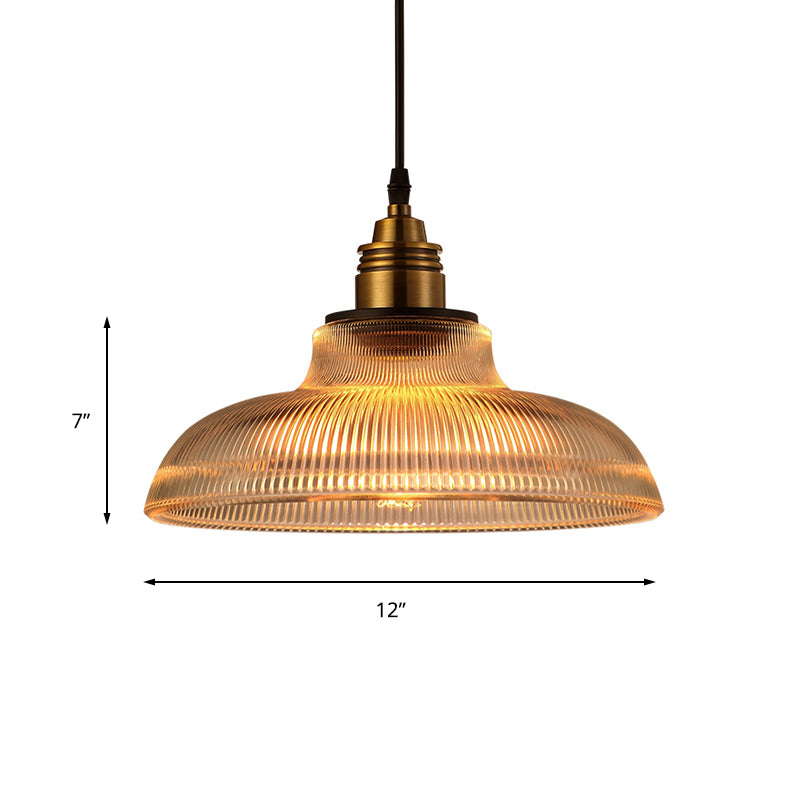 Brass Dome Pendant Ceiling Light Farmhouse Ribbed Glass 1 Light Living Room Hanging Lamp