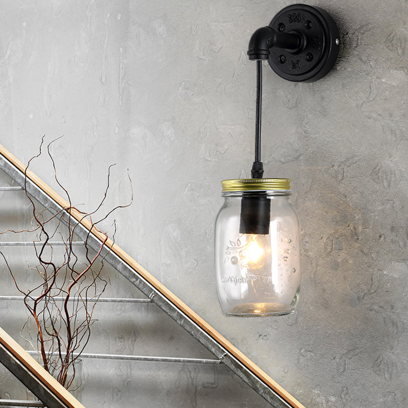 Vidrio transparente Black Wall Spl Lighting Jar Shade de luz industrial de 1 luz para corredor