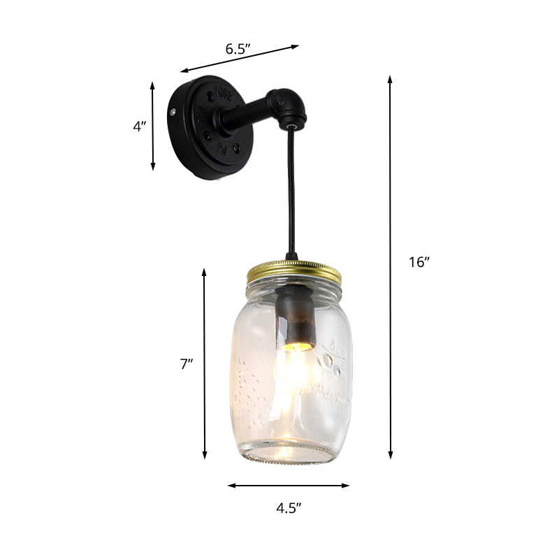 Vidrio transparente Black Wall Spl Lighting Jar Shade de luz industrial de 1 luz para corredor