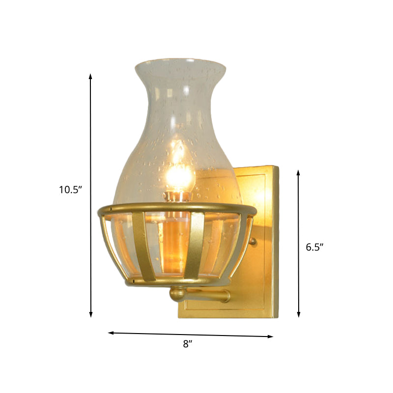 1 Light Vase Sconce Light Fixture Industrial Gold Seeded Glass Wall Lamp for Bathroom