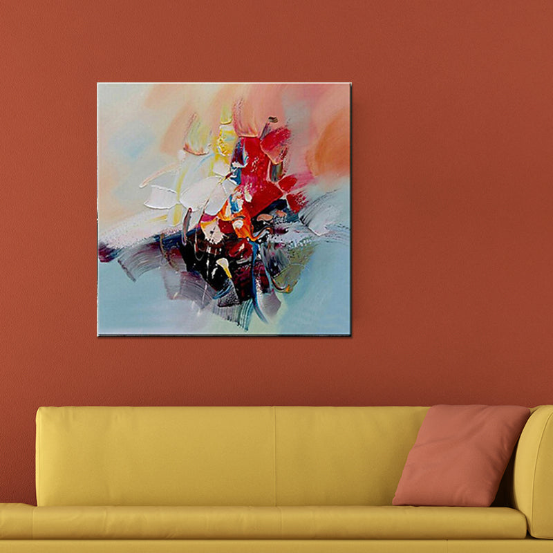 Hand-Worked Abstract Oil Painting in Red Modern Stylish Wall Art for Bedroom