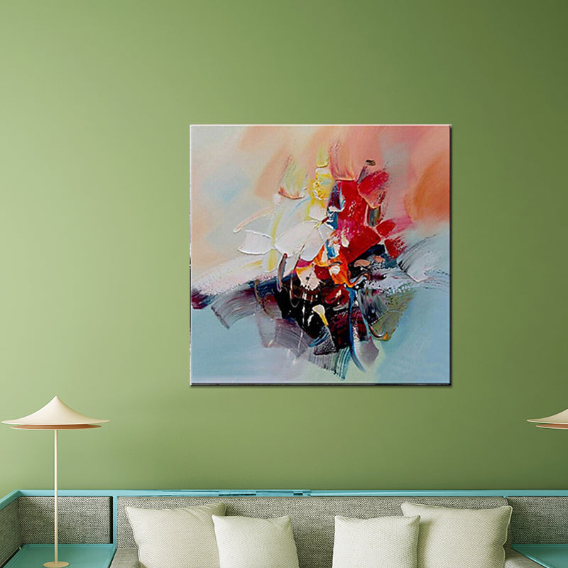 Hand-Worked Abstract Oil Painting in Red Modern Stylish Wall Art for Bedroom