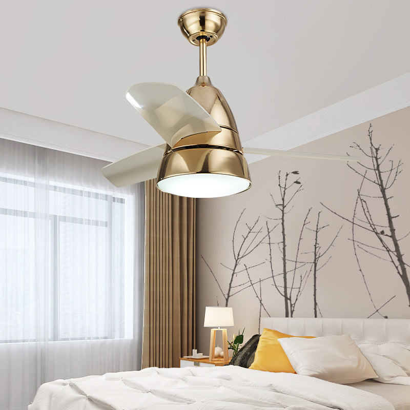 26" W Gold/Silver Ring Ceiling Fan Lighting Simplicity 1 Bulb LED Metal Semi Flush Mount for Bedroom, 3 Blades