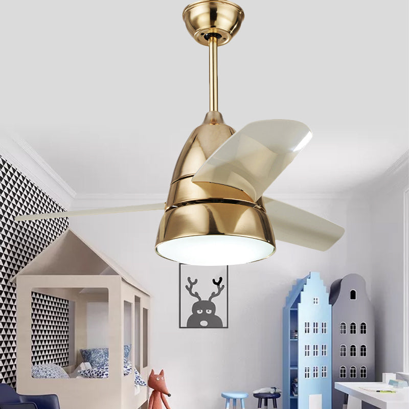 26" W Gold/Silver Ring Ceiling Fan Lighting Simplicity 1 Bulb LED Metal Semi Flush Mount for Bedroom, 3 Blades