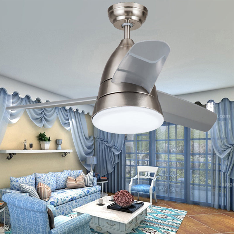 26" W Gold/Silver Ring Ceiling Fan Lighting Simplicity 1 Bulb LED Metal Semi Flush Mount for Bedroom, 3 Blades