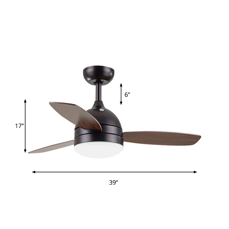 Lámpara de ventilador colgante de domo de metal modernista 39 "W LED blanco/negro 3 cuchillas Semi-Flush Techo de techo para cocina