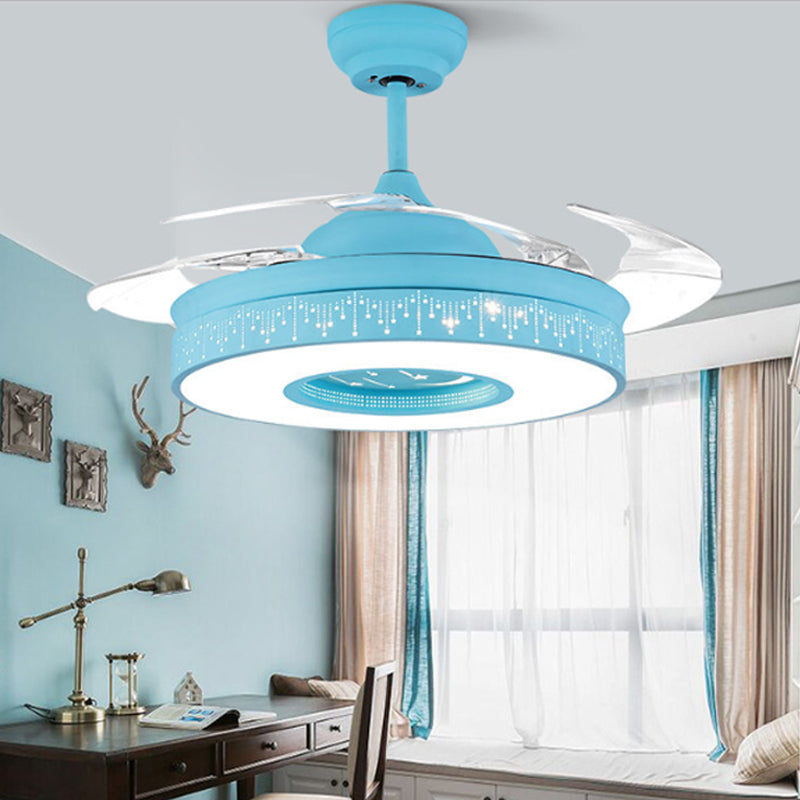 14 "/16,5" W Modern LED Éclairage d'éclairage rose / bleu / vert 4 lames Semi Flush Light avec une teinte acrylique, télécommande