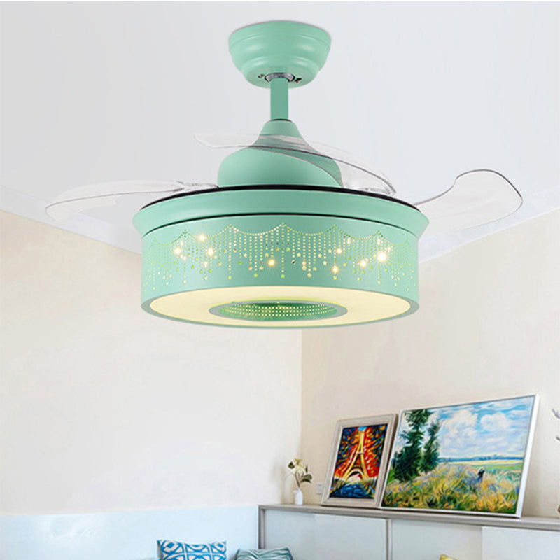 14 "/16,5" W Modern LED Éclairage d'éclairage rose / bleu / vert 4 lames Semi Flush Light avec une teinte acrylique, télécommande