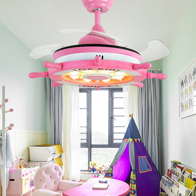 35.5"W 4 Blade LED Ceiling Fan Light Invisible Blade Rudder Kid Room Ceiling Fan