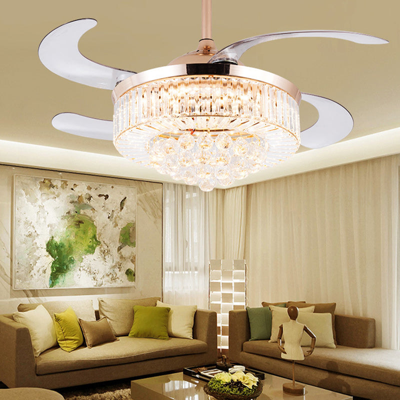 15 "/18" breite zylindrische Deckenventilator Leuchten Leuchttie Moderne LED GOLD GOLD NACH UNTER DECELITION LELLEL MIT DENOTE CONTROLLE/Wandsteuerung/Fernbedienung und Wandsteuerung