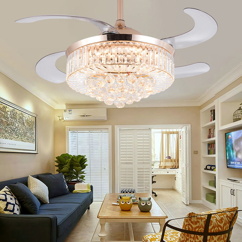 15 "/18" breite zylindrische Deckenventilator Leuchten Leuchttie Moderne LED GOLD GOLD NACH UNTER DECELITION LELLEL MIT DENOTE CONTROLLE/Wandsteuerung/Fernbedienung und Wandsteuerung