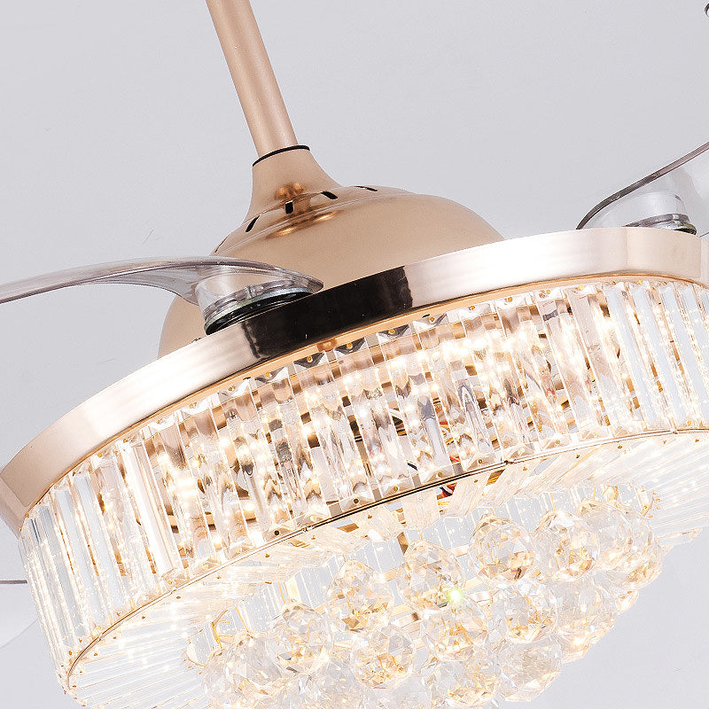 15 "/18" breite zylindrische Deckenventilator Leuchten Leuchttie Moderne LED GOLD GOLD NACH UNTER DECELITION LELLEL MIT DENOTE CONTROLLE/Wandsteuerung/Fernbedienung und Wandsteuerung