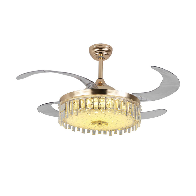Gold Round Ceiling Fan Light Modern LED Crystal Semi Mount Lighting with Remote Control/Wall Control