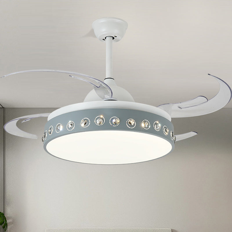 Kristallperlen LED Semi Mount Light Nordic Style 8 Blade Blau -weiße Deckenhalterventilator