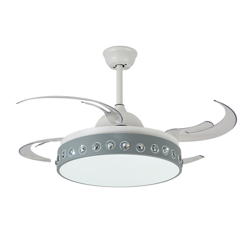 Kristallperlen LED Semi Mount Light Nordic Style 8 Blade Blau -weiße Deckenhalterventilator