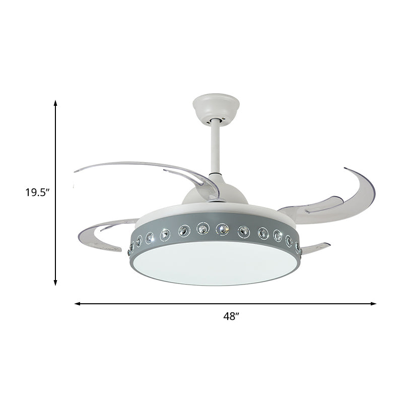 Kristallperlen LED Semi Mount Light Nordic Style 8 Blade Blau -weiße Deckenhalterventilator