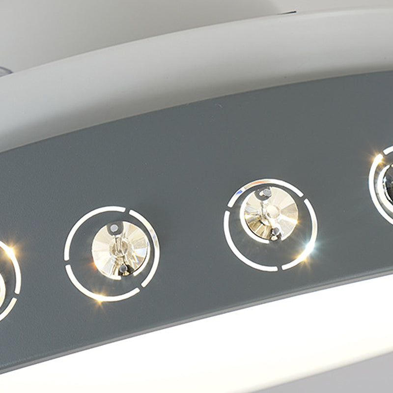 Kristallperlen LED Semi Mount Light Nordic Style 8 Blade Blau -weiße Deckenhalterventilator