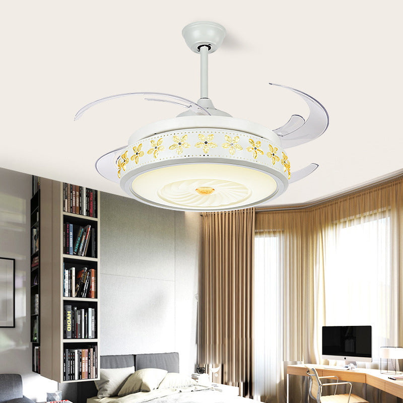 Modern stijlvolle LED -plafondventilator Licht metallic Wit Vortex Semi Flush Lamp met ingebed Amber Crystal Accent