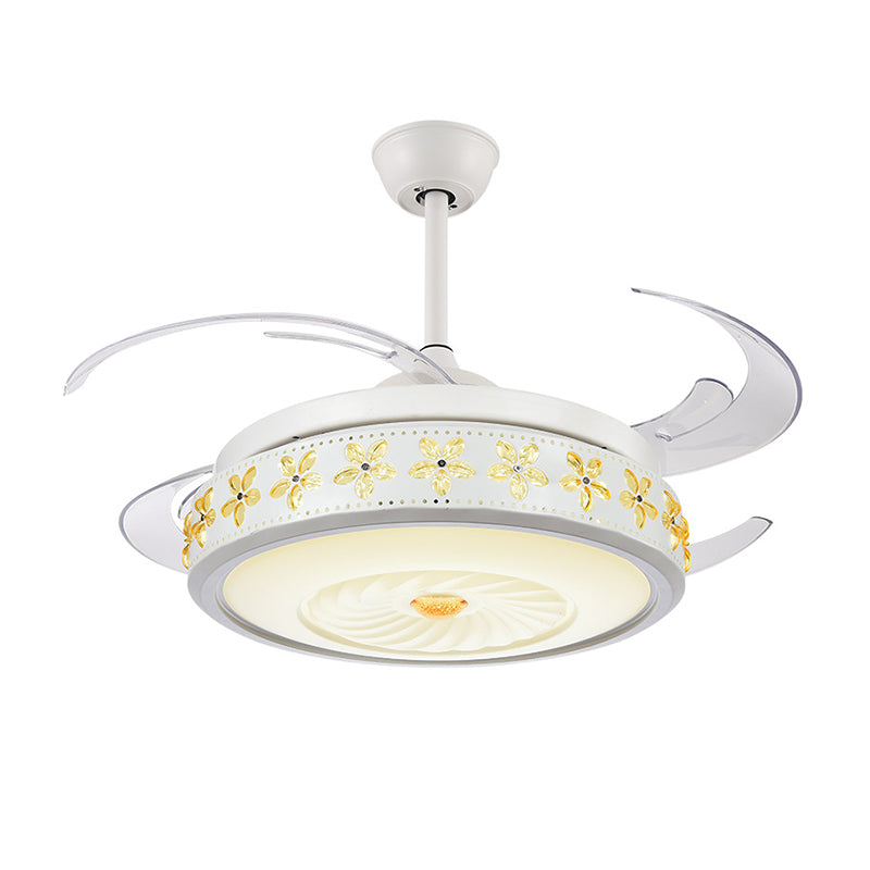 Modern stijlvolle LED -plafondventilator Licht metallic Wit Vortex Semi Flush Lamp met ingebed Amber Crystal Accent