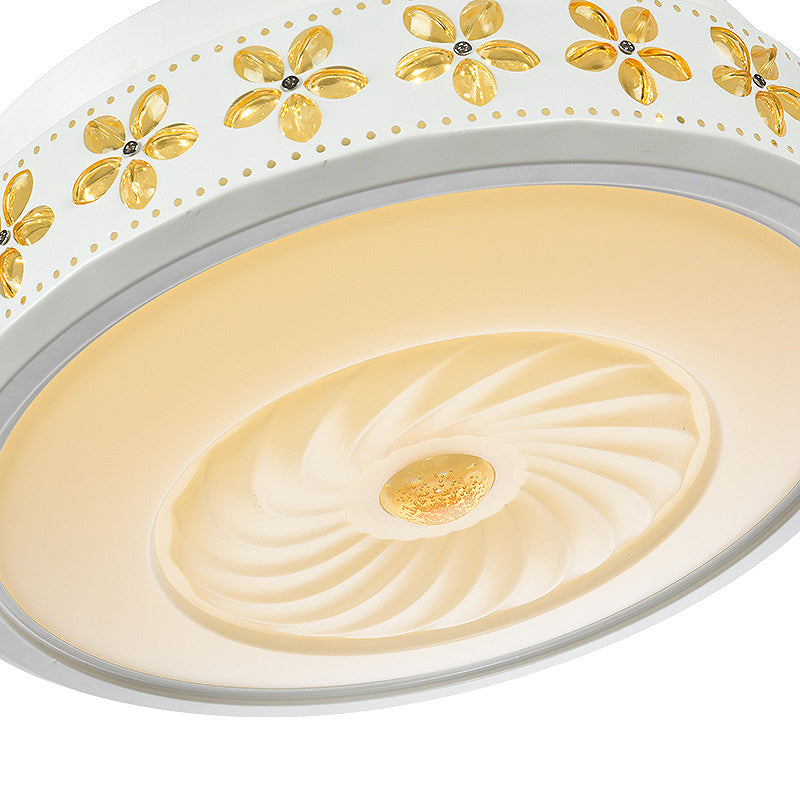 Modern stijlvolle LED -plafondventilator Licht metallic Wit Vortex Semi Flush Lamp met ingebed Amber Crystal Accent