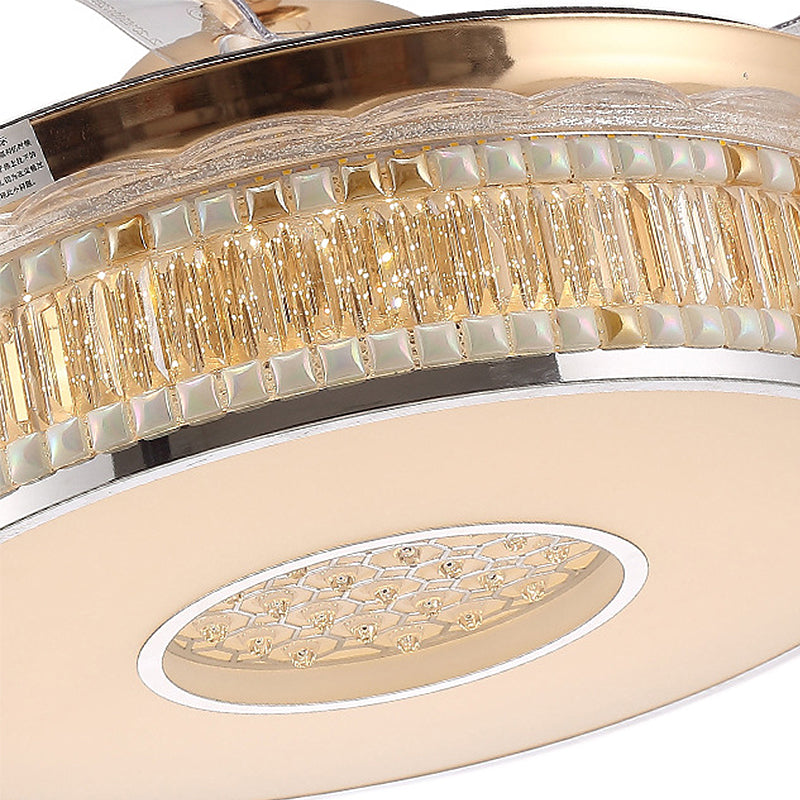 Concave Carved Semi Flush Light Contemporary Gold Finish LED Crystal Block Ceiling Light with Fan