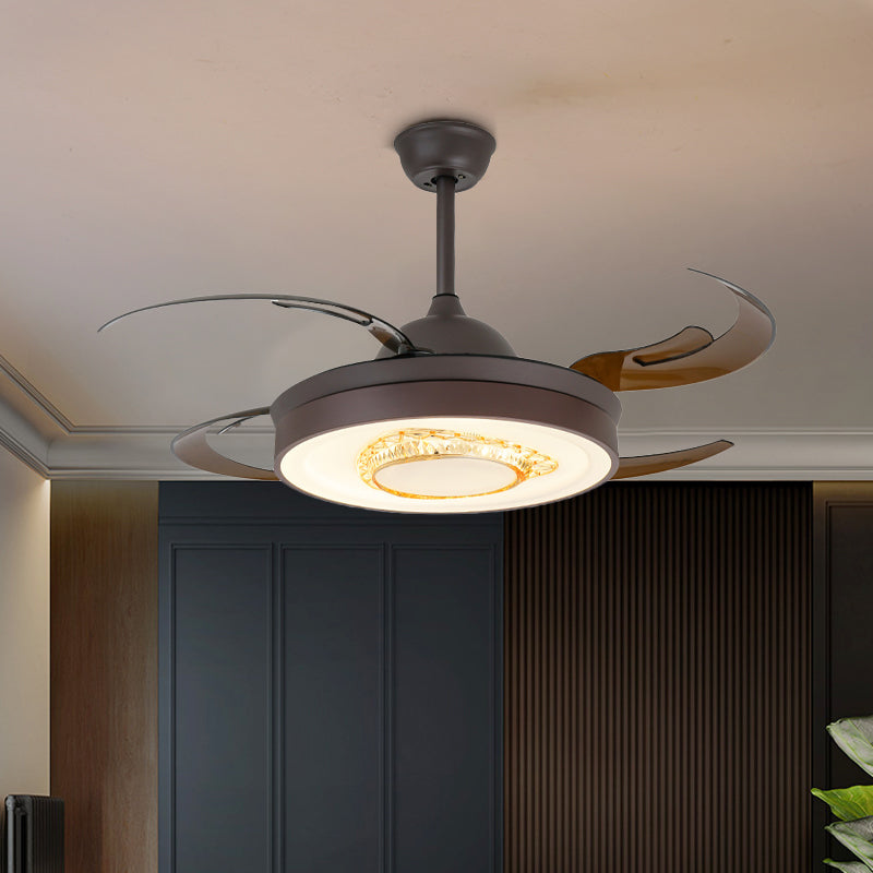 Omkeerbare gewei Blade LED -plafondventilator Noordse stijl Zwarte metalen metallic Downrod Semi Flush Mount Lamp met kristalelement