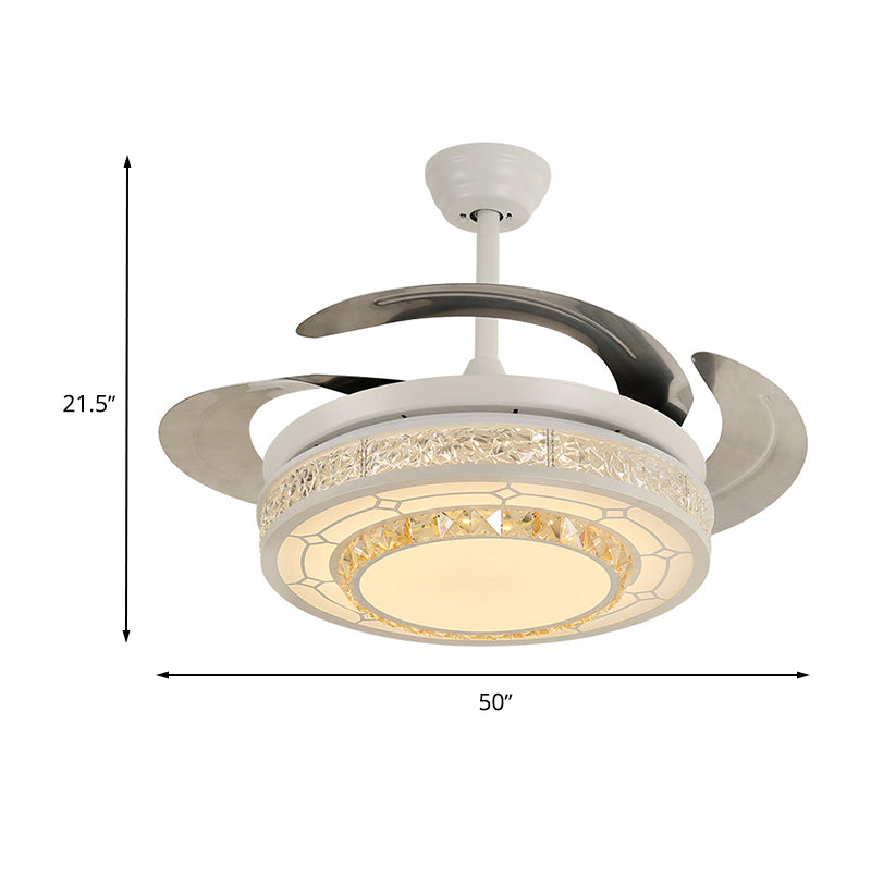 Modern Style Round Ceiling Fan Light Carved Clear Crystal White LED Semi Mount Lamp with/without Bluetooth