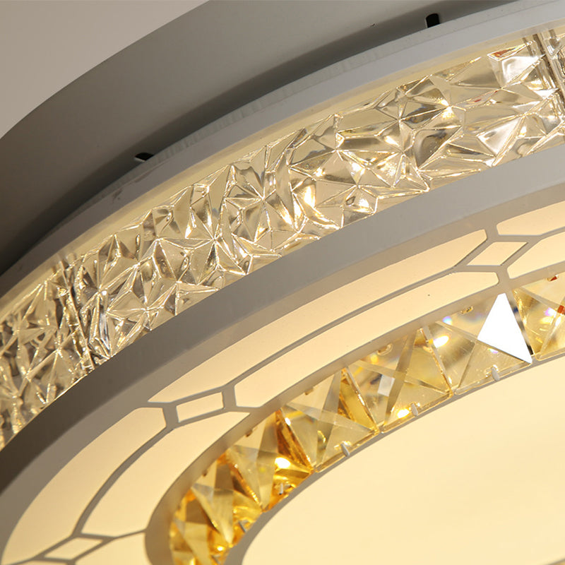 Modern Style Round Ceiling Fan Light Carved Clear Crystal White LED Semi Mount Lamp with/without Bluetooth