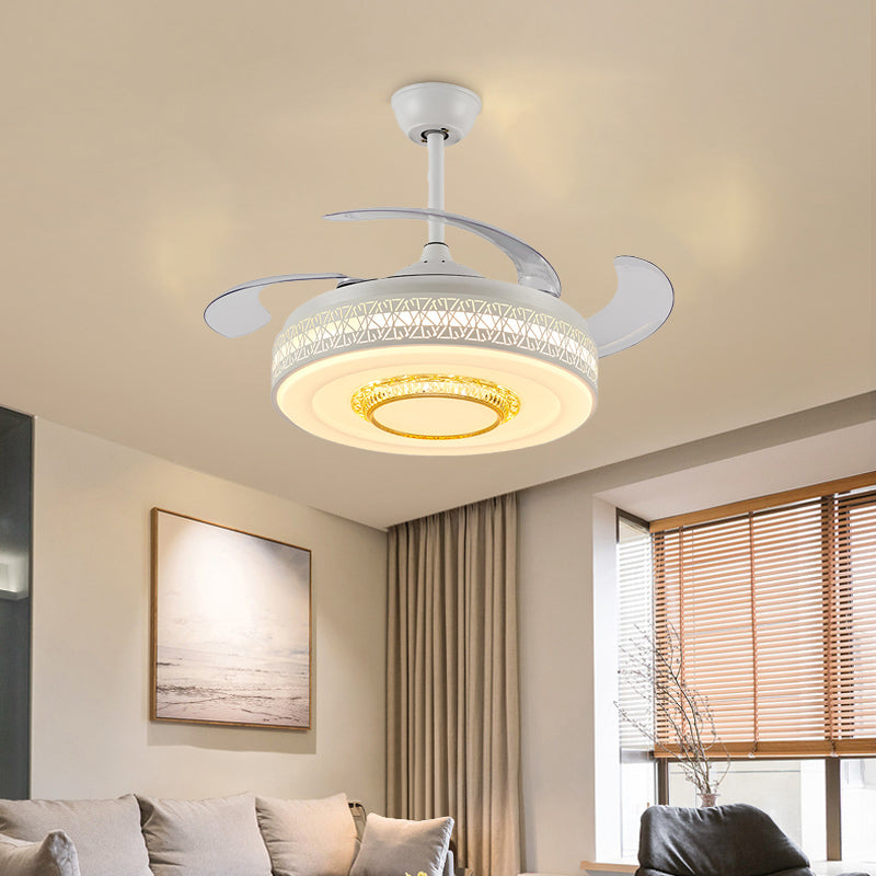 Drum Metallic Semi Mount Light Nordic Style LED White Ceiling Fan with Remote Control/Wall Control/Remote+Wall Control