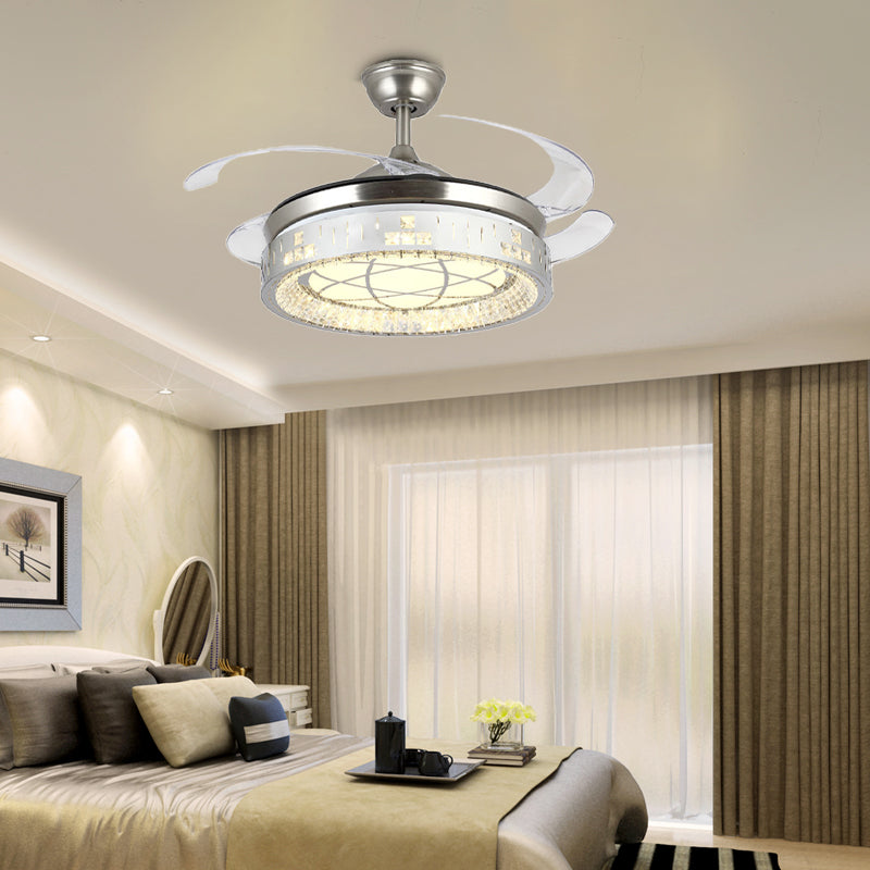 Remote Control/Frequency Convertible LED Fan Light 42"/48" W Simple Clear Crystal Orbit Semi Flush Light in Silver
