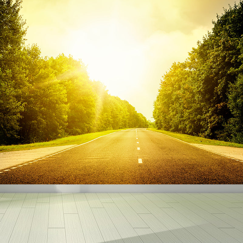 Highway Scene Mural Wallpaper Modern Non-Woven Cloth Wall Covering in Soft Color