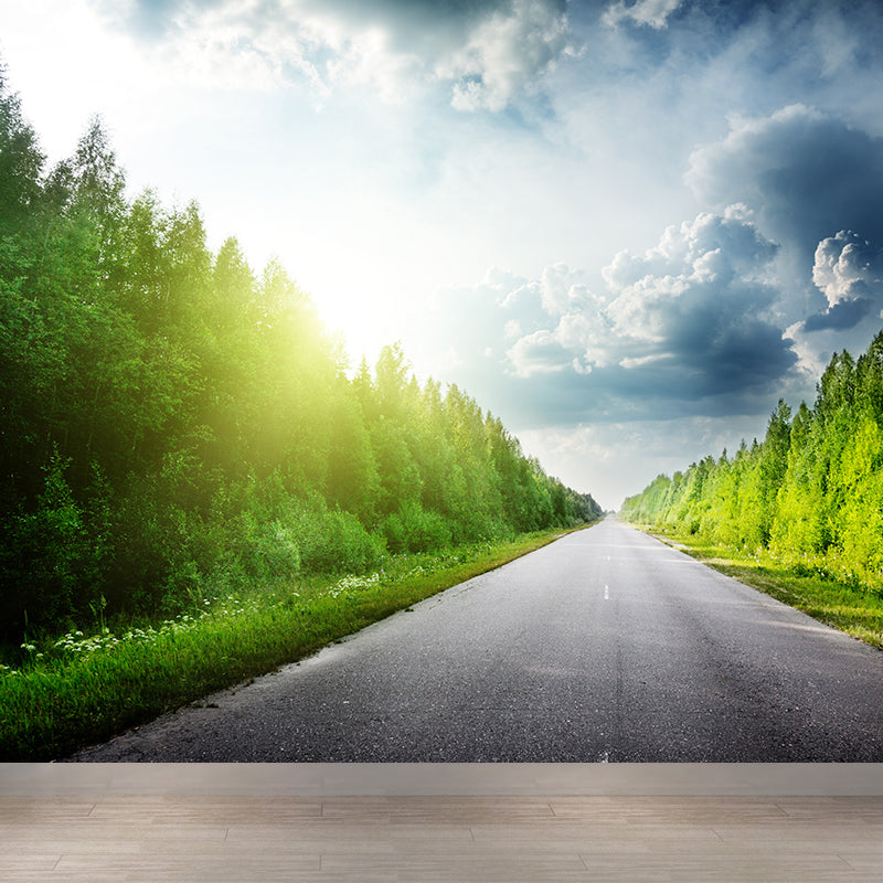 Road and Botanical Wall Mural Modern Decorative Living Room Wall Covering, Personalise