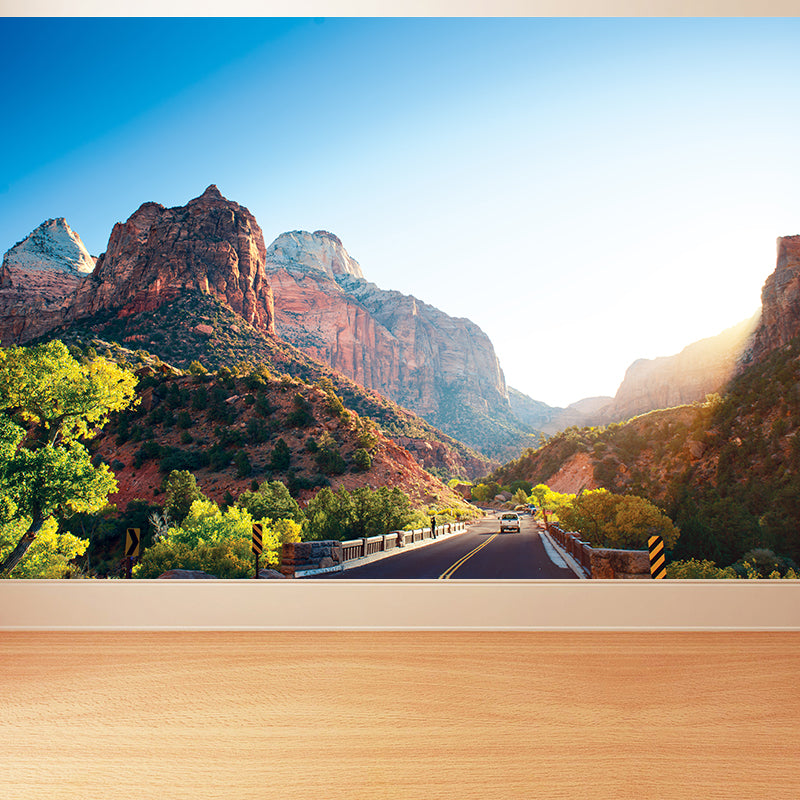 Road and Botanical Wall Mural Modern Decorative Living Room Wall Covering, Personalise